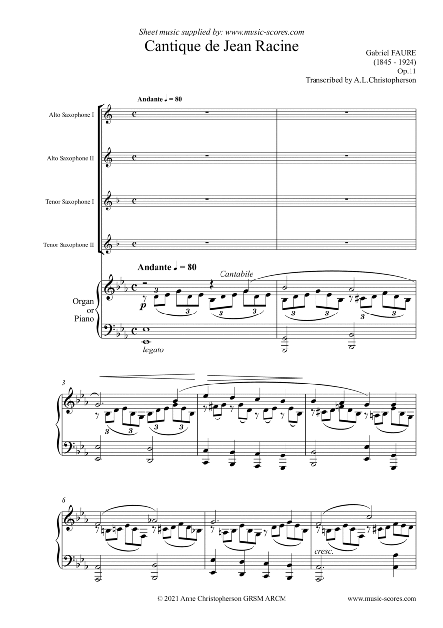 Cantique de Jean Racine - 2 Alto Saxes, 2 Tenor Saxes and Piano Woodwind Duet scores gallery preview page 1
