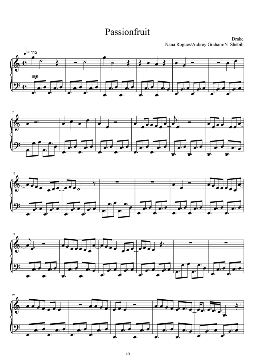 Passionfruit Piano Solo scores gallery preview page 1