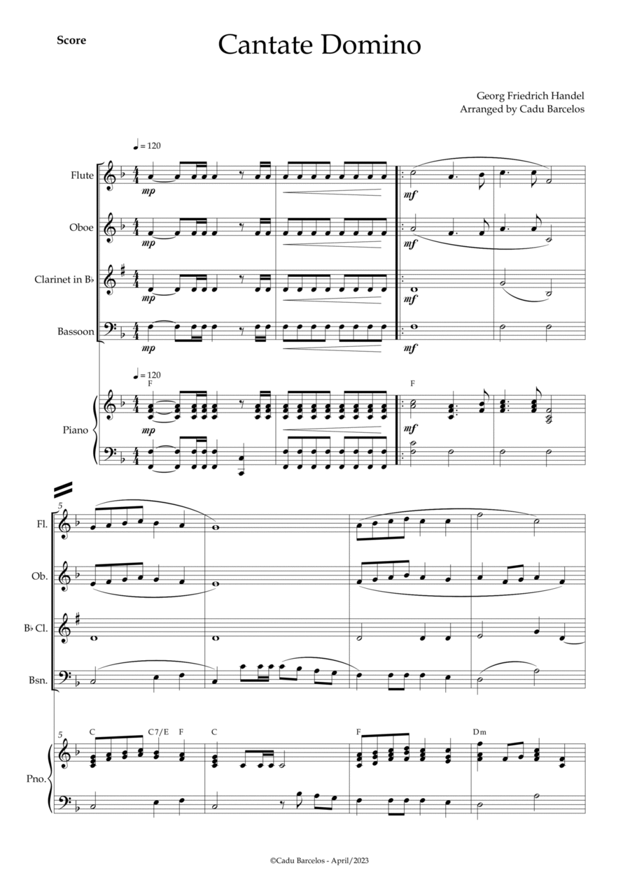 Cantate Domino - Handel (Woodwind Quartet) Piano and chords Woodwind Quartet scores gallery preview page 1