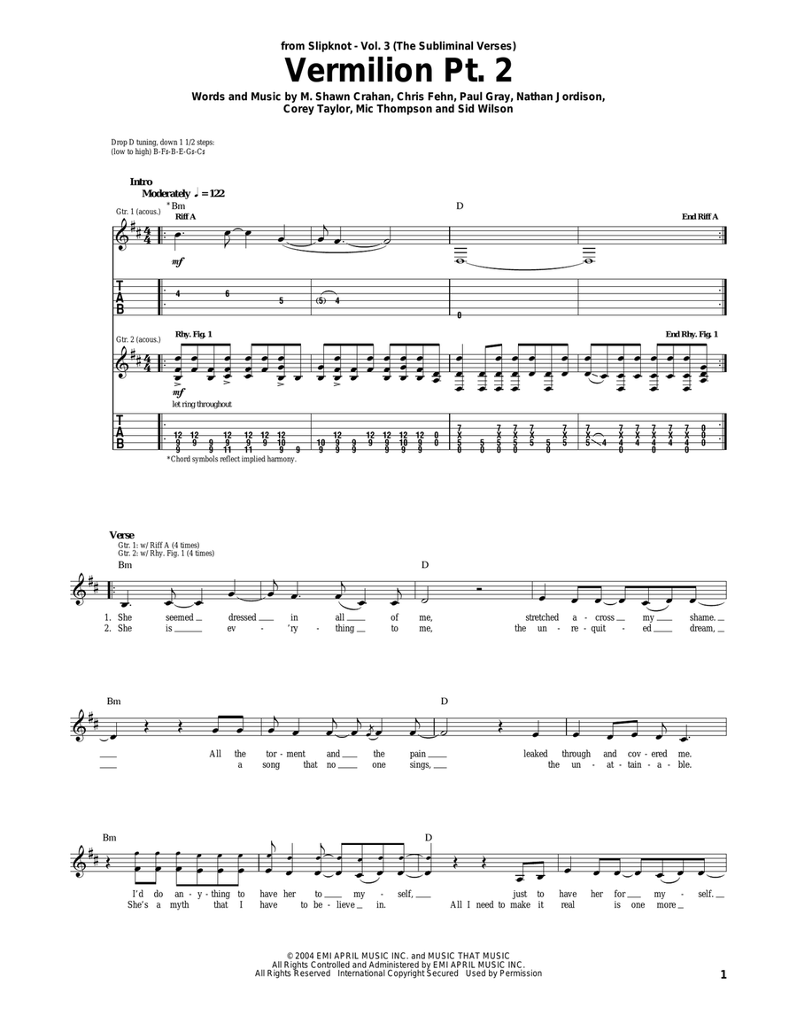 Vermilion Pt. 2 Electric Guitar scores gallery preview page 1