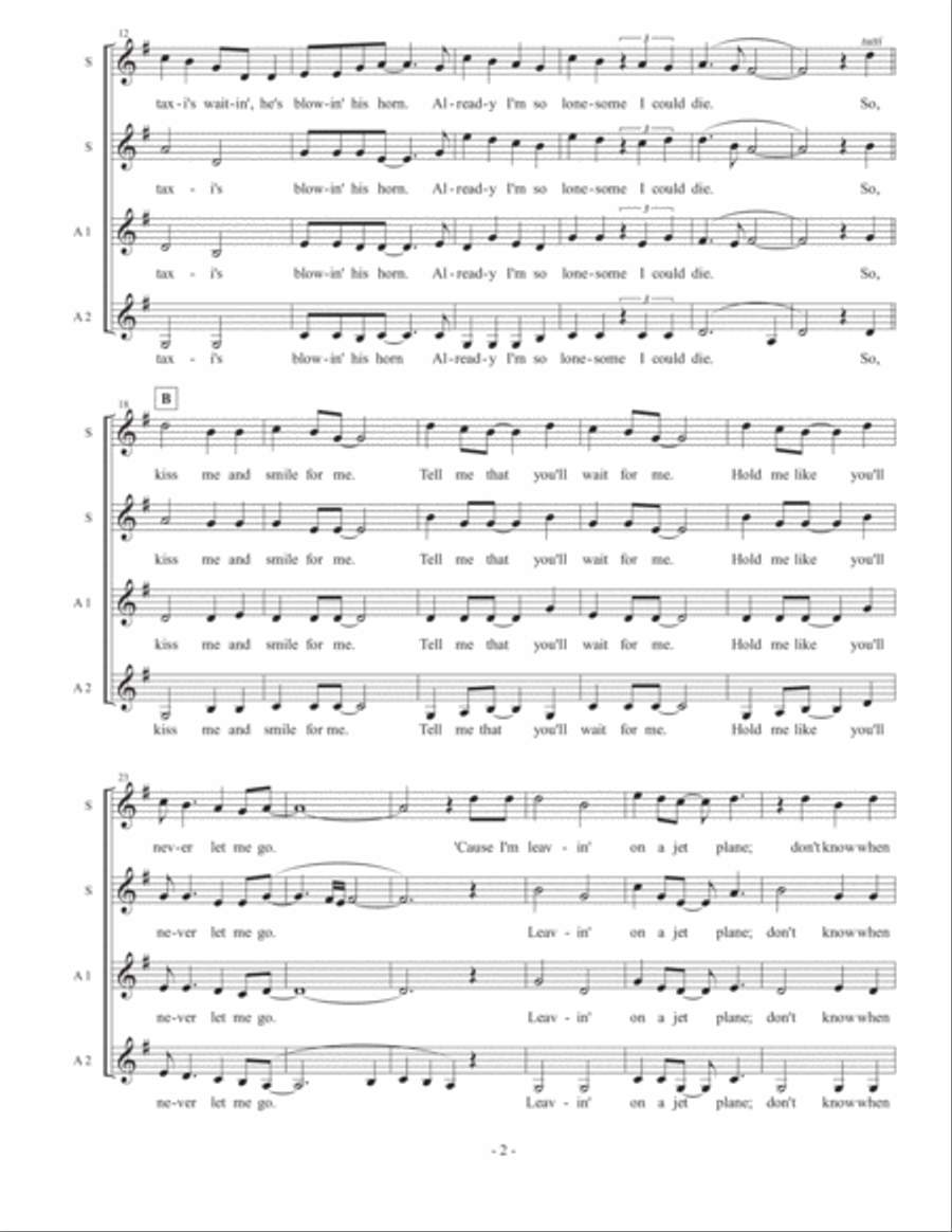 Leaving On A Jet Plane SA scores gallery preview page 2