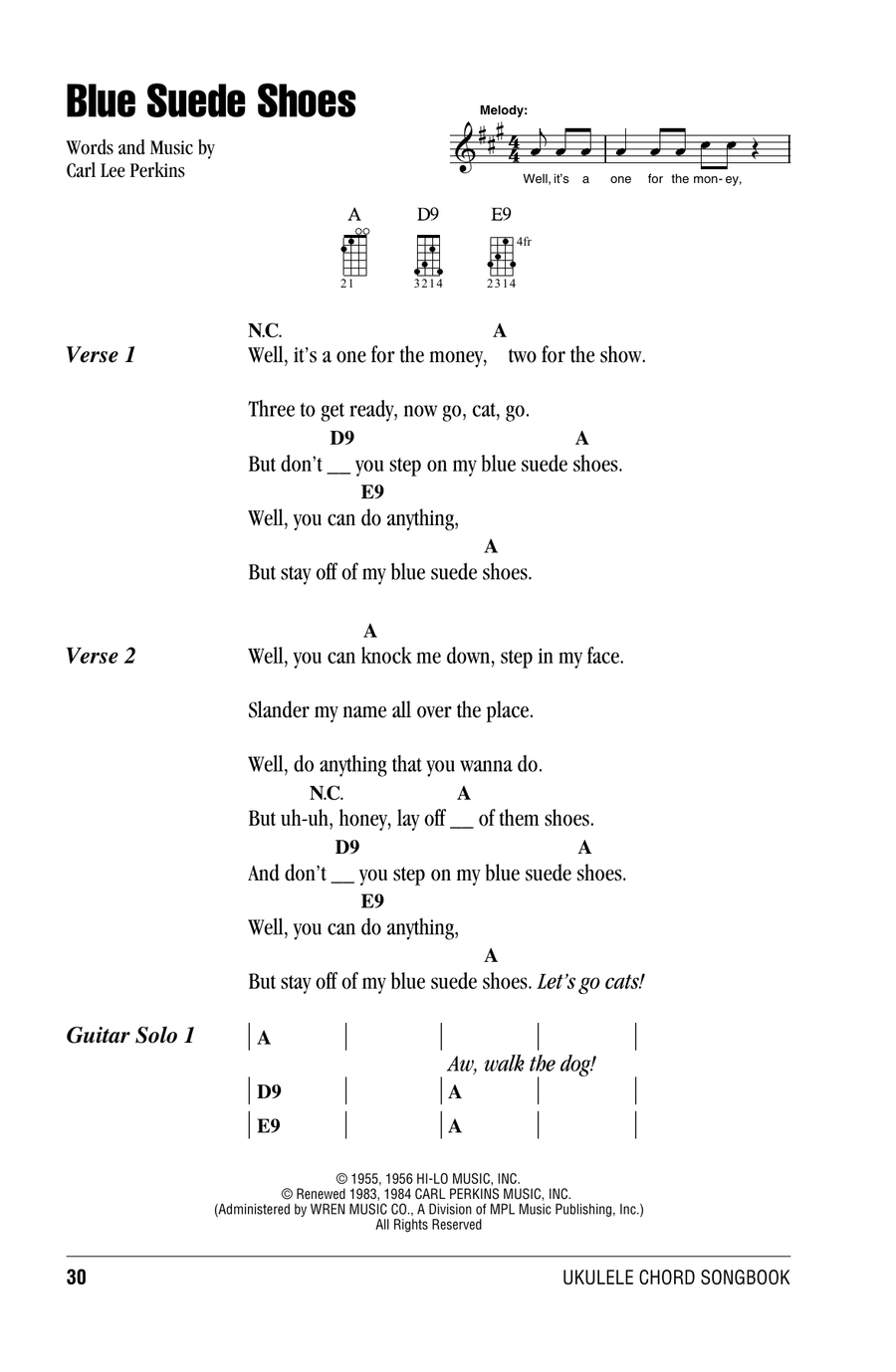 Blue Suede Shoes Ukulele scores gallery preview page 1