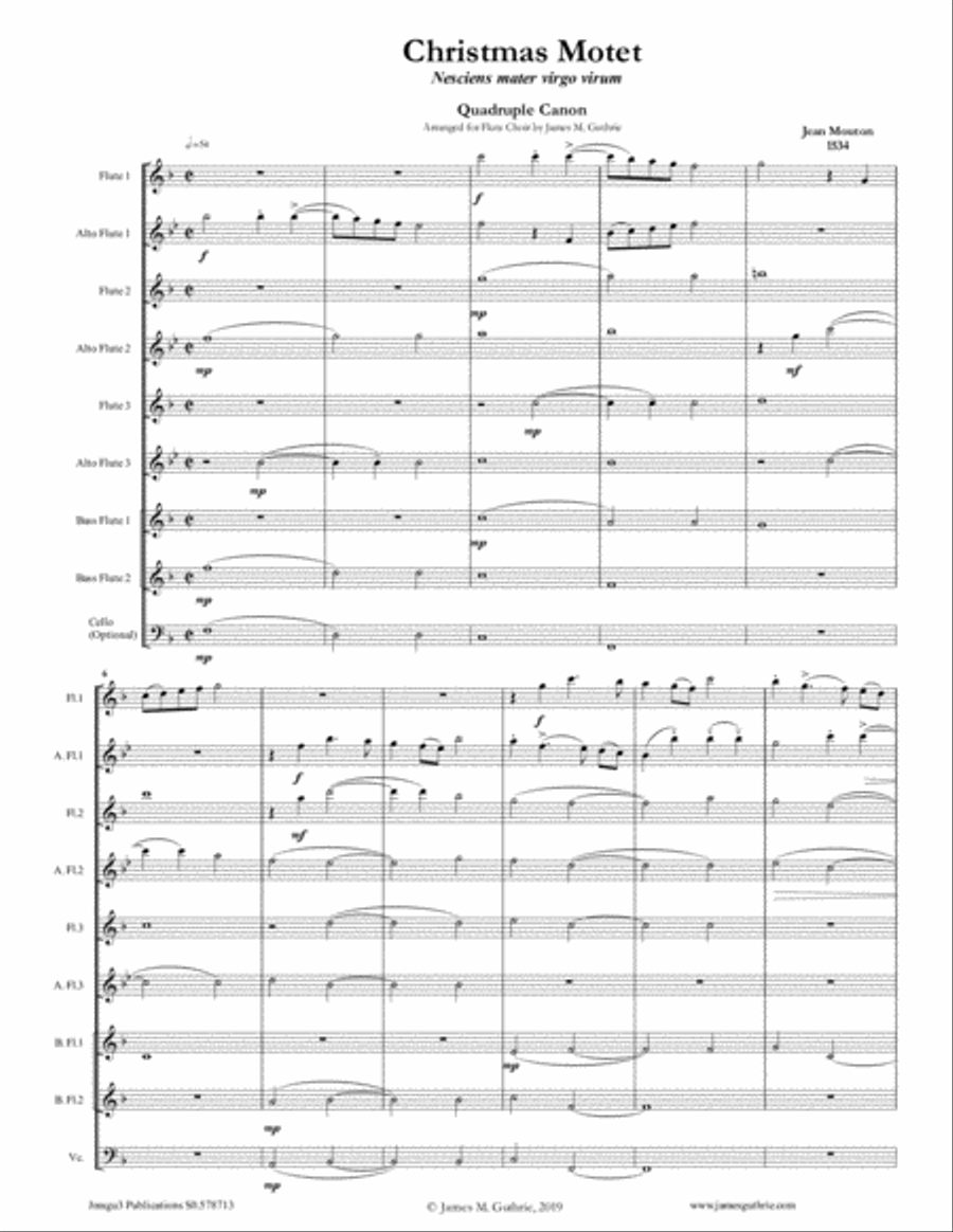 Mouton: Christmas Motet for Flute Choir Flute Choir scores gallery preview page 1
