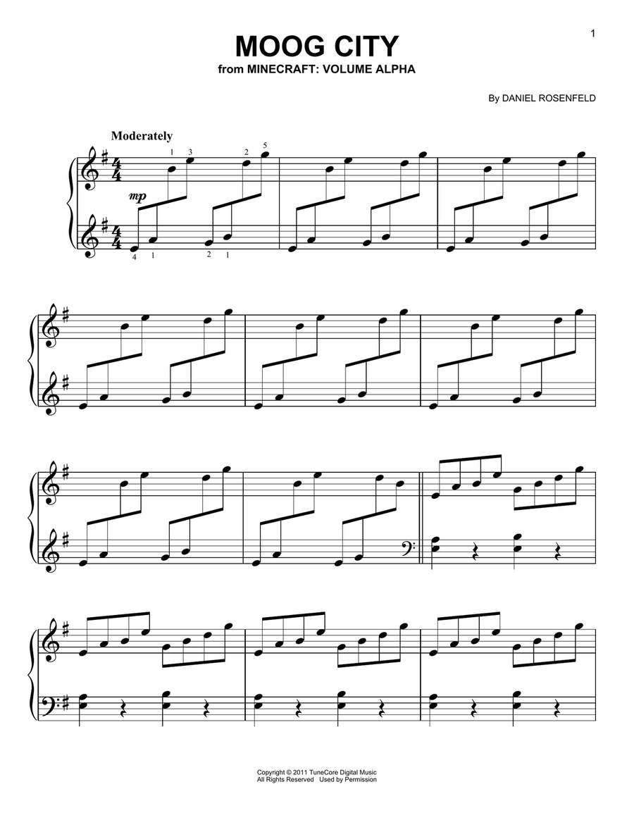 Moog City (from Minecraft) Easy Piano scores gallery preview page 1