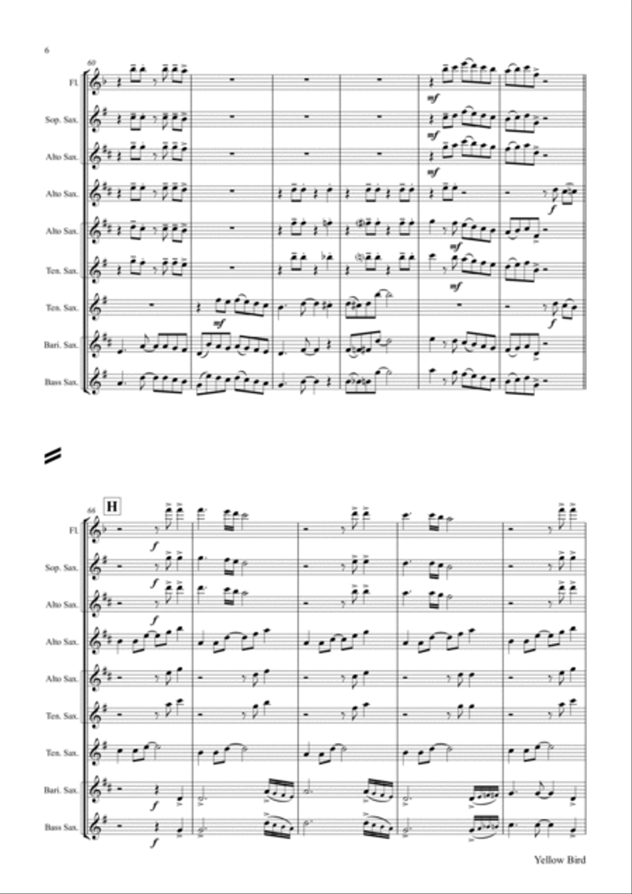 Yellow Bird - Haitian Folk Song - Calypso - Saxophone Quintet Saxophone Quintet scores gallery preview page 6