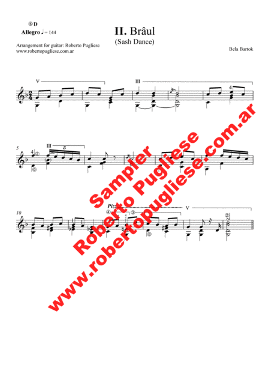 II.Peasant costume, Romanian folk dance No. 2, Sz. 56. For classic guitar. Classical Guitar scores gallery preview page 3