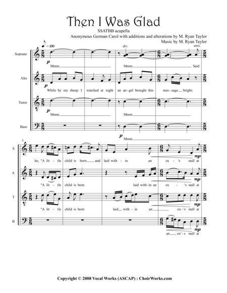 Then I Was Glad : A Christmas Carol : SSATB Choir Acapella
