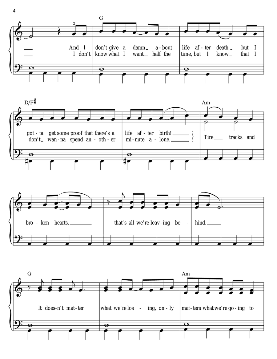 Tire Tracks And Broken Hearts Easy Piano scores gallery preview page 4