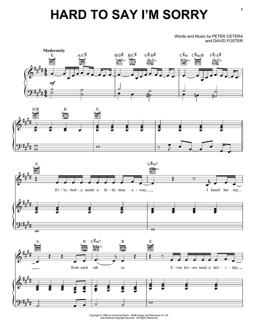 Hard To Say I'm Sorry Piano, Vocal scores gallery preview page 1