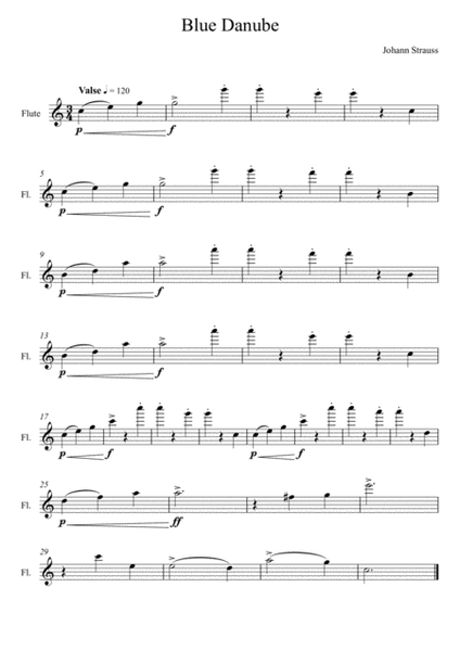 Johann Strauss - Blue Danube (Flute Solo) Easy Version image number null