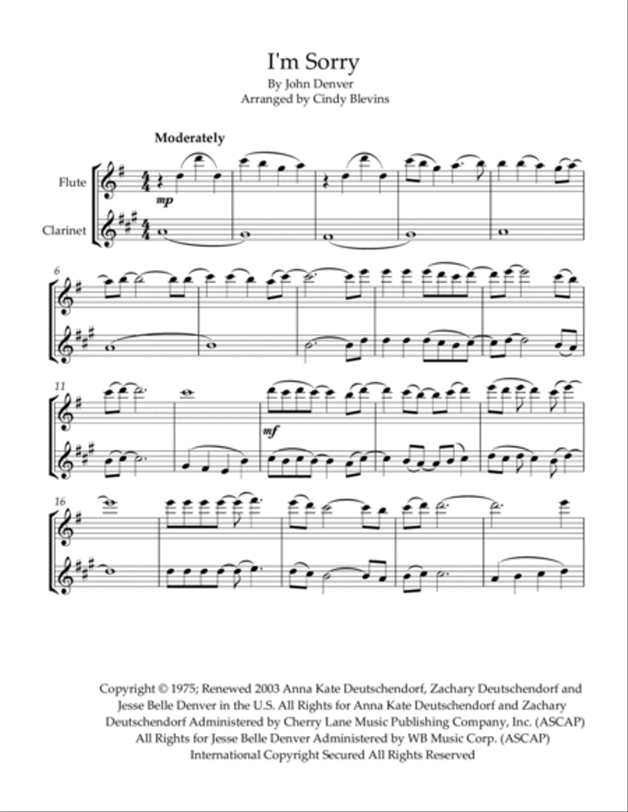 I'm Sorry Woodwind Duet scores gallery preview page 6