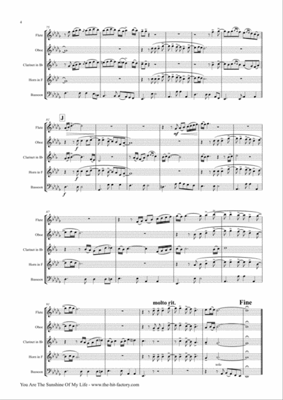 You Are The Sunshine Of My Life Woodwind Quintet scores gallery preview page 5