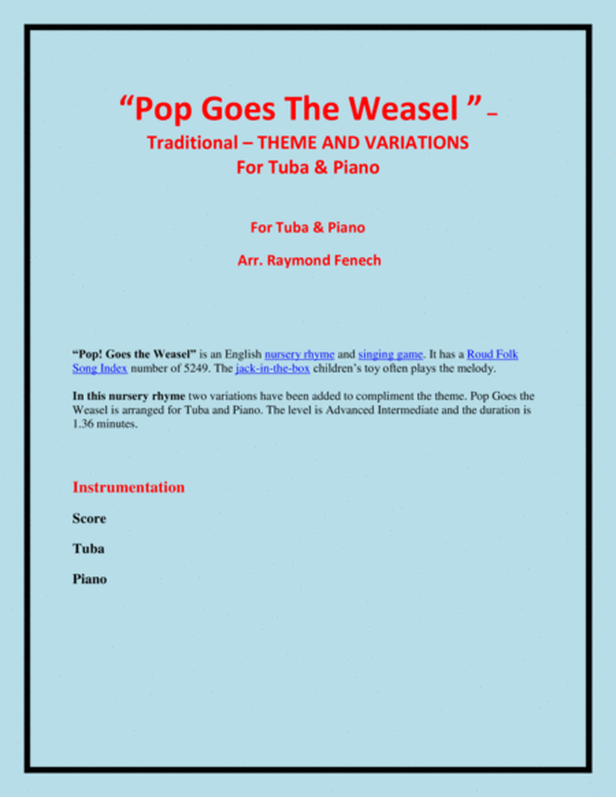 Pop Goes the Weasel - Theme and Variations For Tuba and Piano image number null