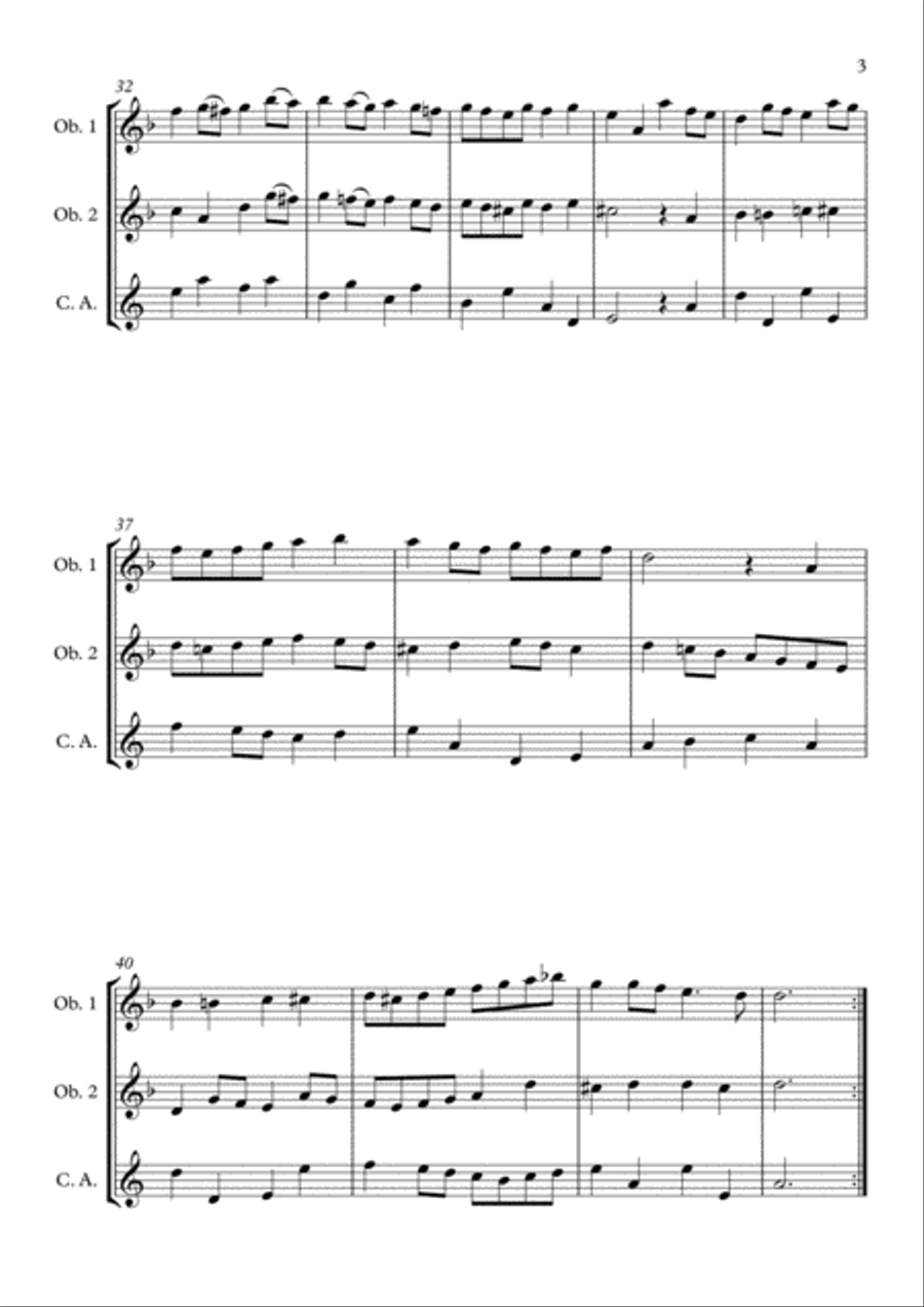 Menuet & Bourre arranged for Two Oboes and Cor Anglais Woodwind Trio scores gallery preview page 3