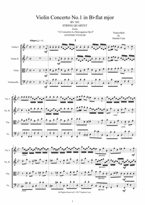 Vivaldi - Violin Concerto No.1 in B flat major Op.4 RV 383 for String Quartet