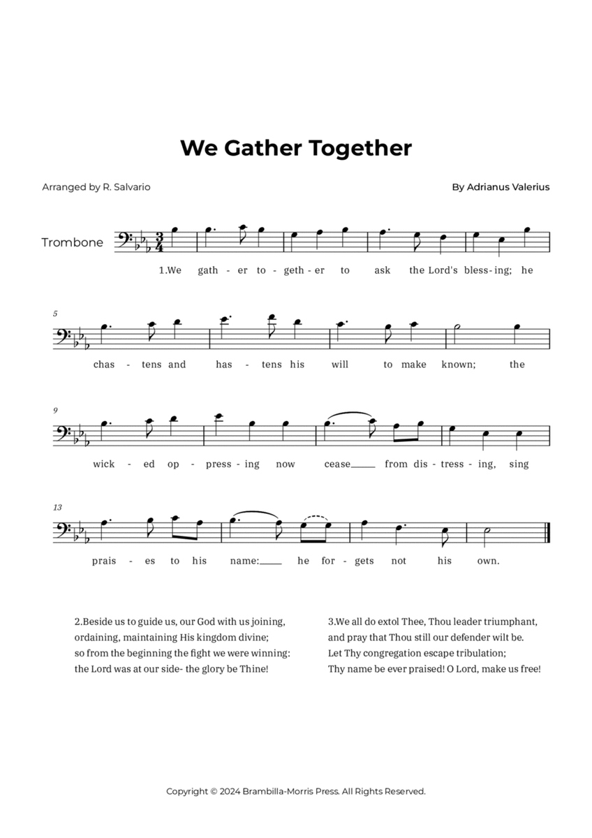 We Gather Together - Trombone image number null
