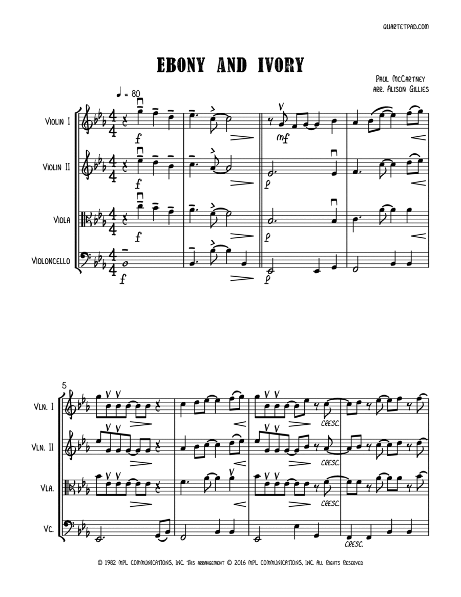 Ebony And Ivory Ebony And Ivory String Quartet scores gallery preview page 1