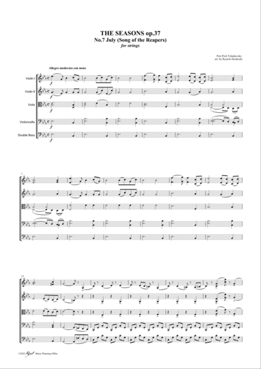 Tchaikovsky: The Seasons Op37 No.7 July (Song of the Reapers) String Orchestra scores gallery preview page 3
