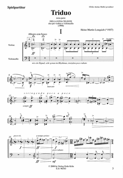 Triduo terza parte "Della vita celeste" (1994) -Duo per violino e violoncello-