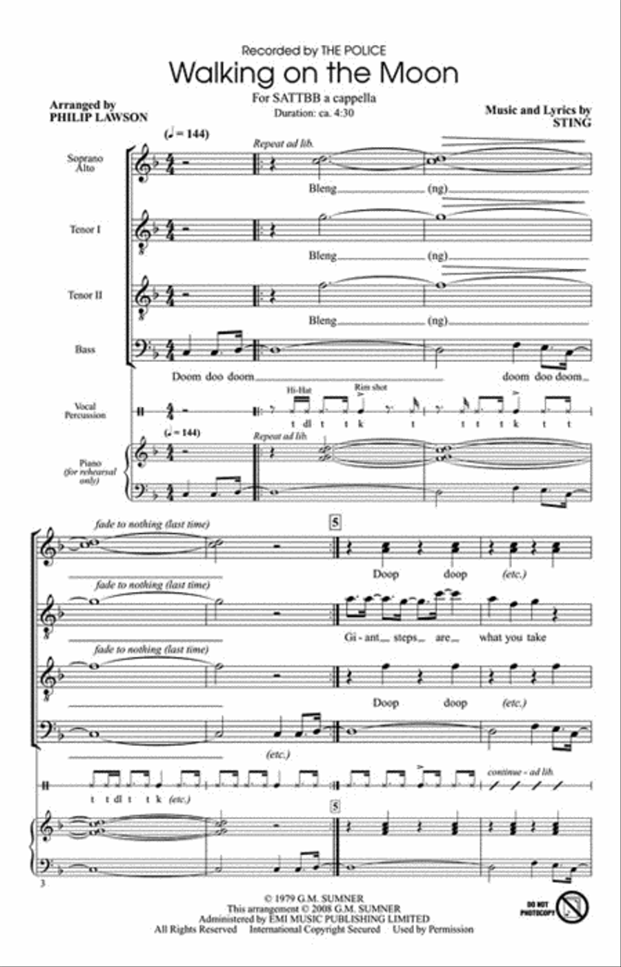 Walking on the Moon A Cappella scores gallery preview page 2