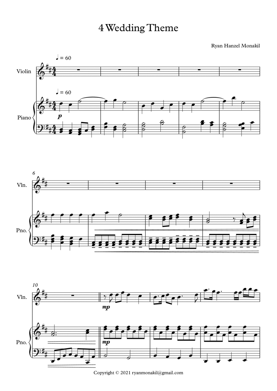Wedding Theme - Short Pieces for Violin and Piano Violin scores gallery preview page 1