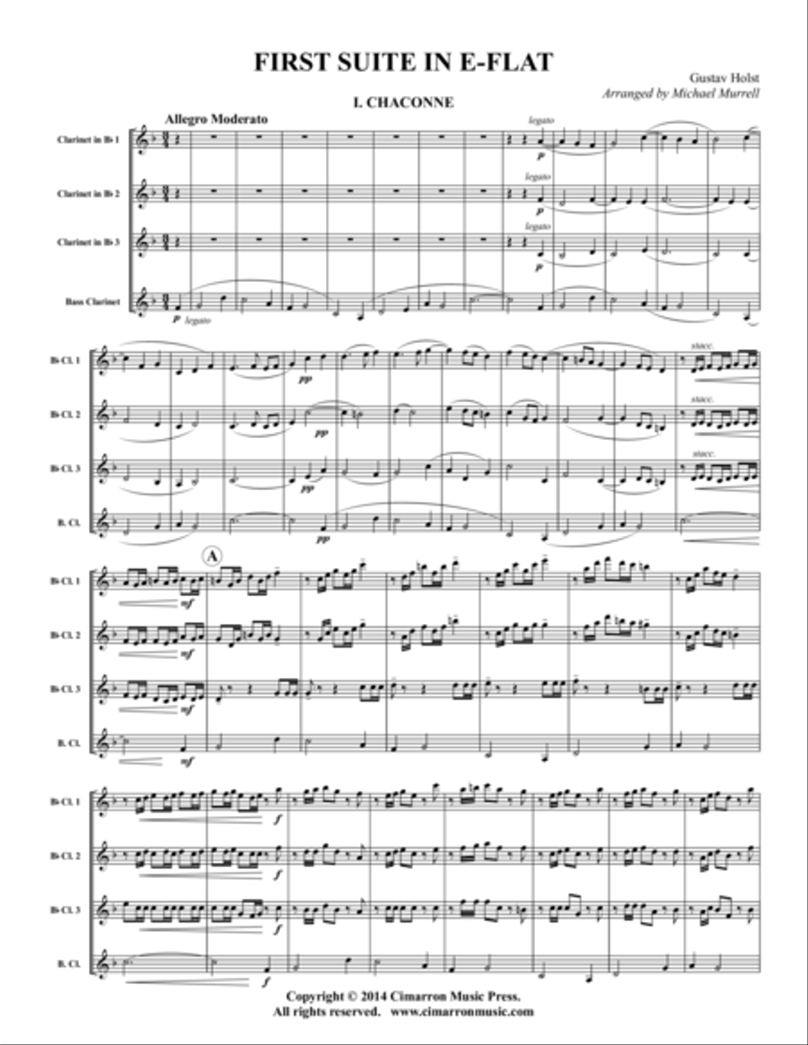 First Suite in Eb Clarinet Quartet scores gallery preview page 1