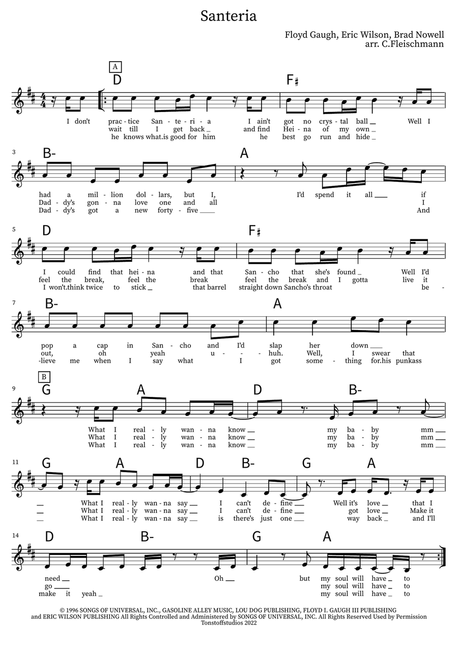 Santeria Piano scores gallery preview page 1