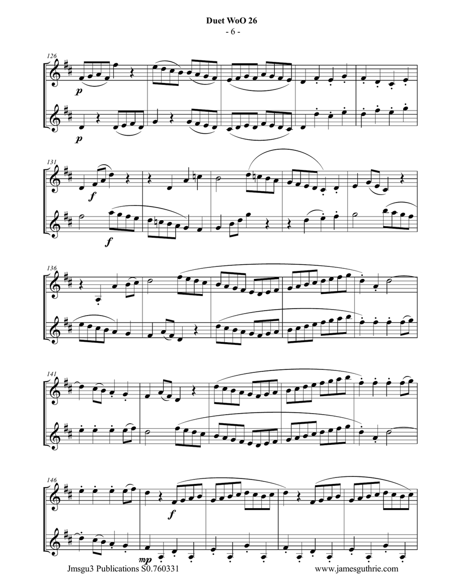 Beethoven: Duet WoO 26 for Violin Duo String Duet scores gallery preview page 6