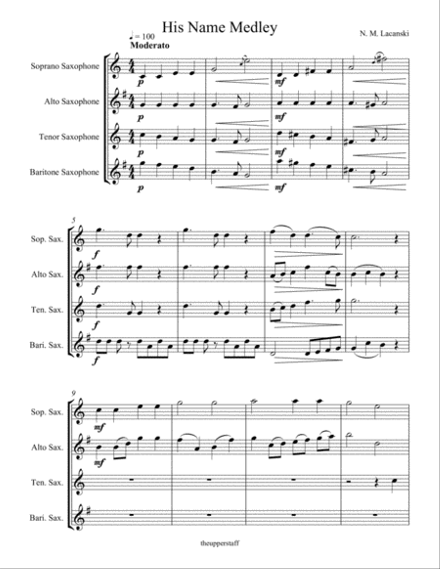 His Name Medley Woodwind Quartet scores gallery preview page 1