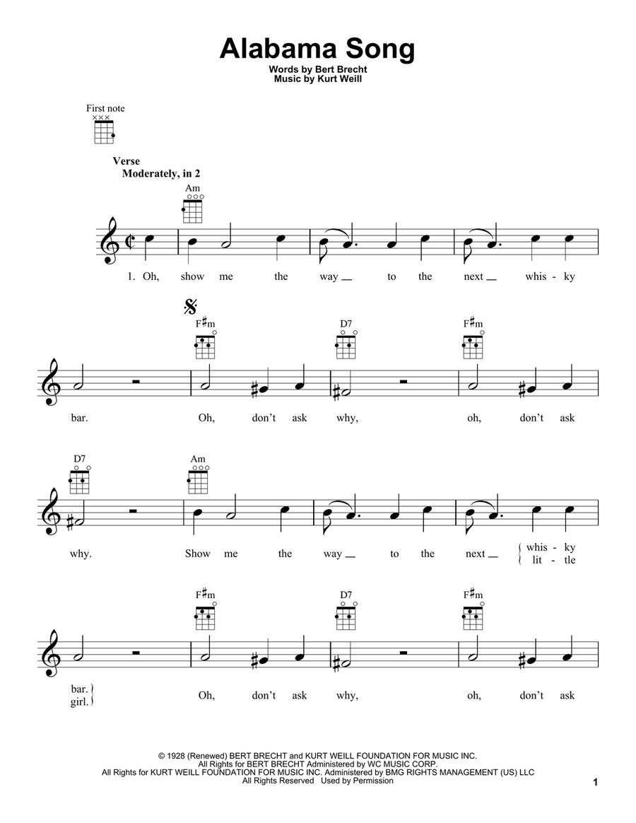 Alabama Song Alabama Song Ukulele scores gallery preview page 1