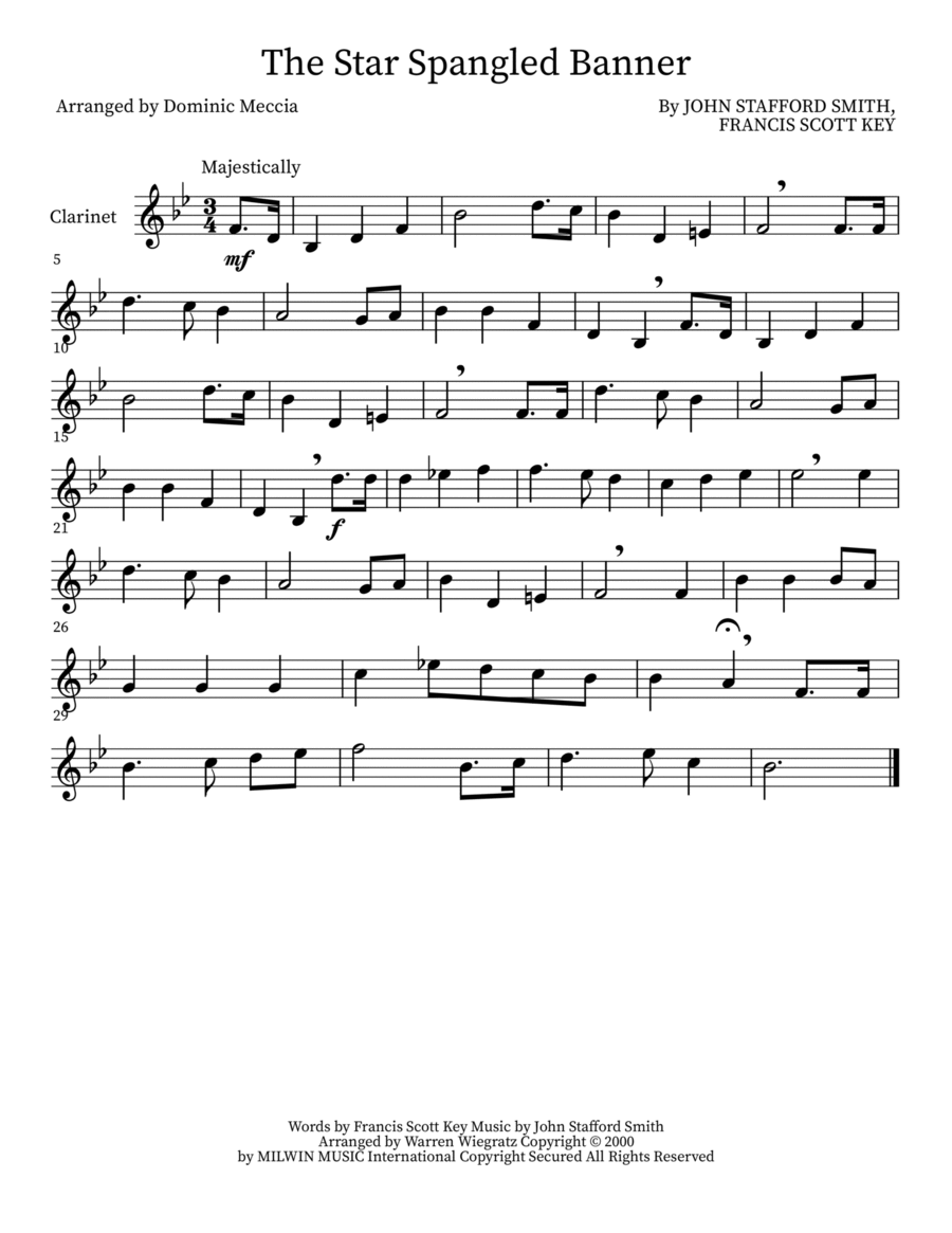 The Star Spangled Banner Clarinet scores gallery preview page 1
