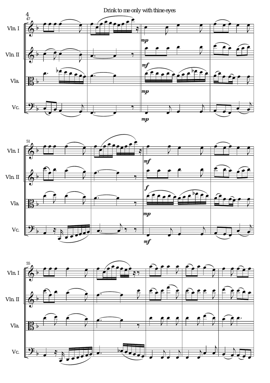 Drink to me only with thine eyes for string quartet String Quartet scores gallery preview page 4
