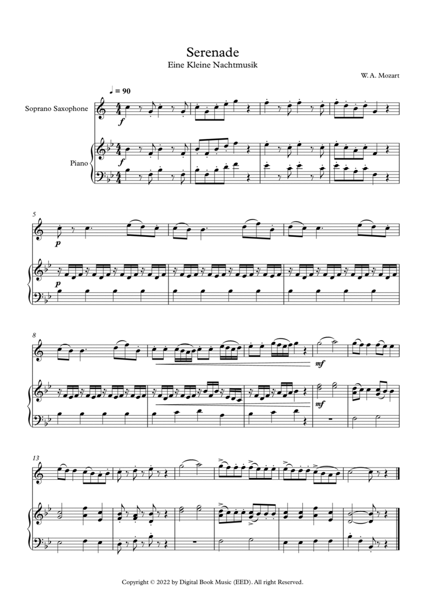 Serenade (Eine Kleine Nachtmusik) - Wolfgang Amadeus Mozart (Soprano Sax + Piano) image number null