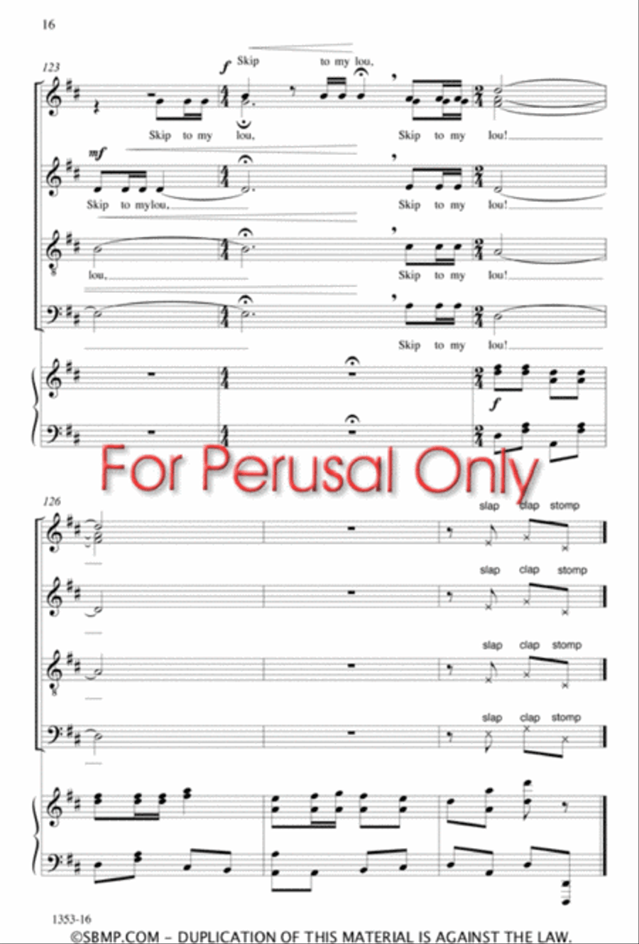 Skip to My Lou - SATB Octavo 4-Part scores gallery preview page 16