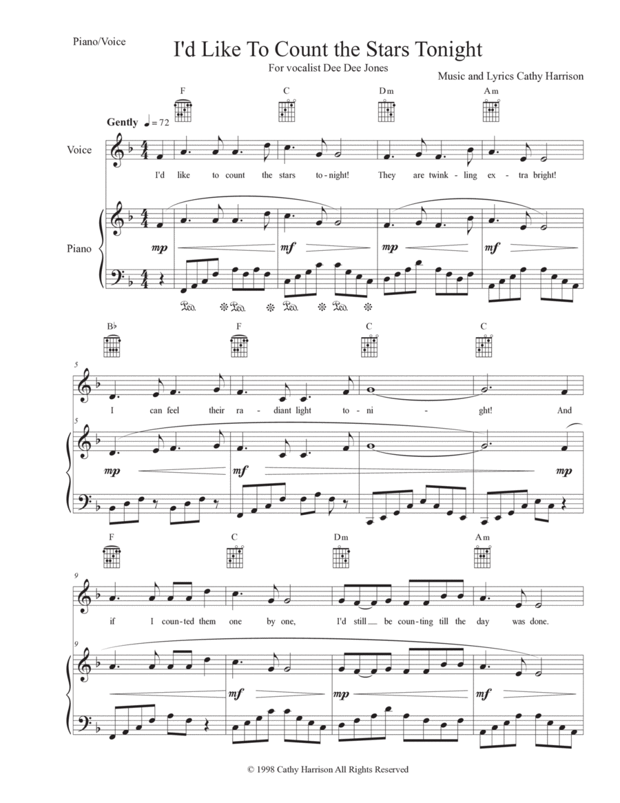 I'd Like to Count the Stars Tonight Piano, Vocal, Guitar scores gallery preview page 1