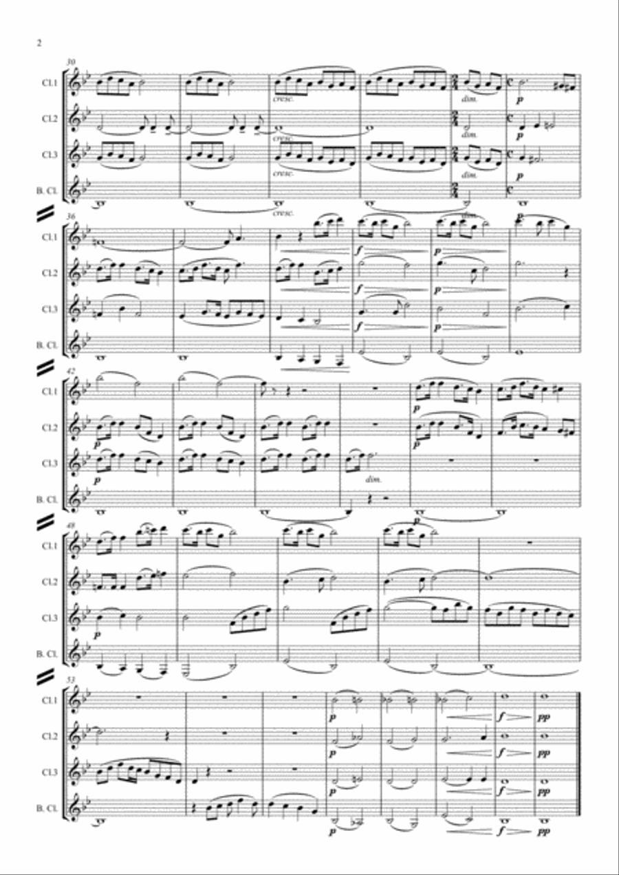 Dvorak: Mvt.II Largo (extract) from Symphony No.9 (New World) Op.95 - clarinet quartet Clarinet Quartet scores gallery preview page 2