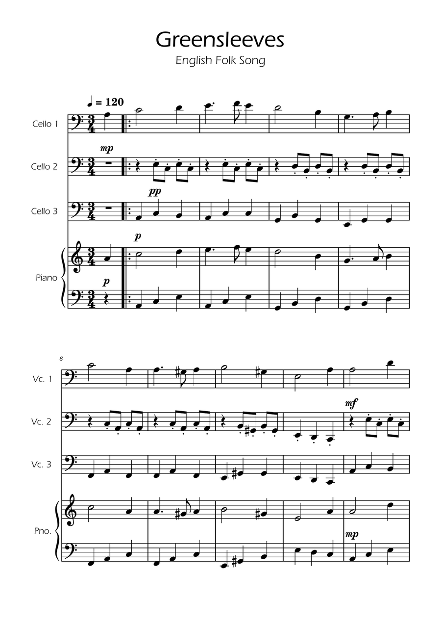 Greensleeves - Cello Trio w/ Piano