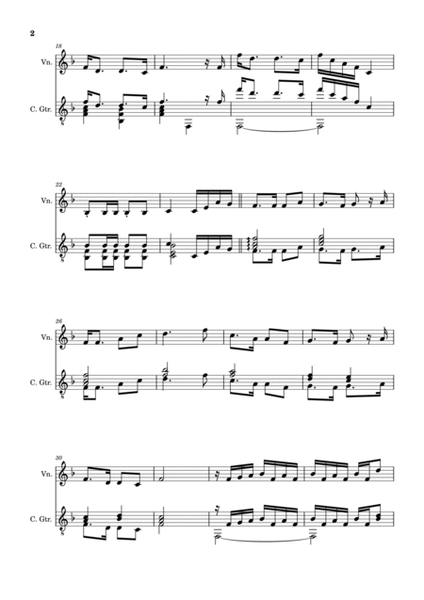 Scottish Folk Song - Auld Lang Sine. Arrangement for Violin and Classical Guitar. Score and Parts. image number null
