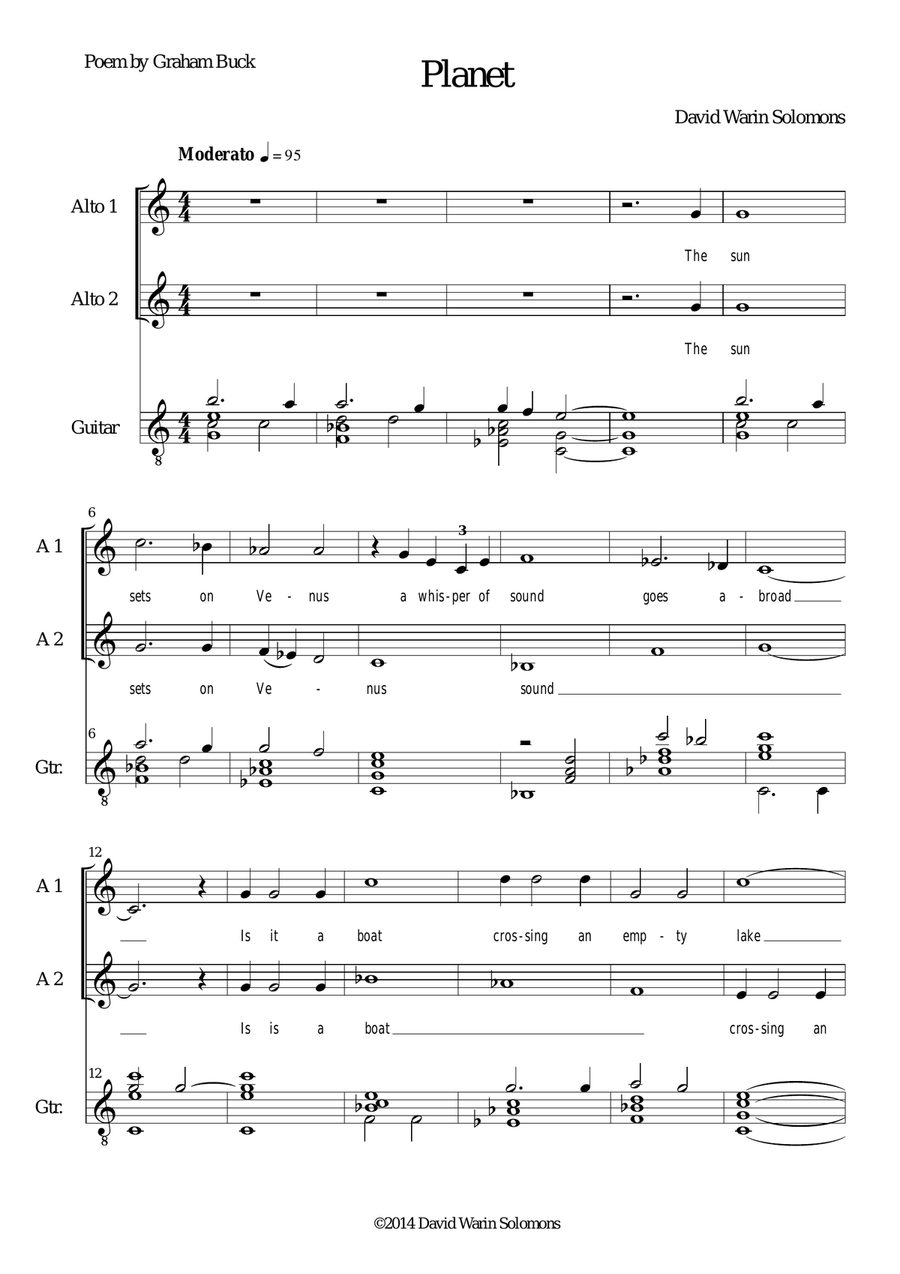 Planet (The Sun sets on Venus) for 2 altos and guitar Classical Guitar scores gallery preview page 1