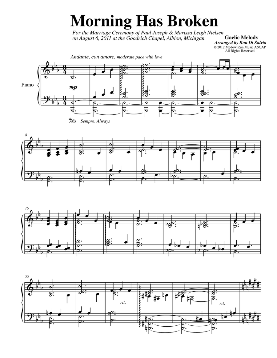 Morning Has Broken Piano Solo scores gallery preview page 1
