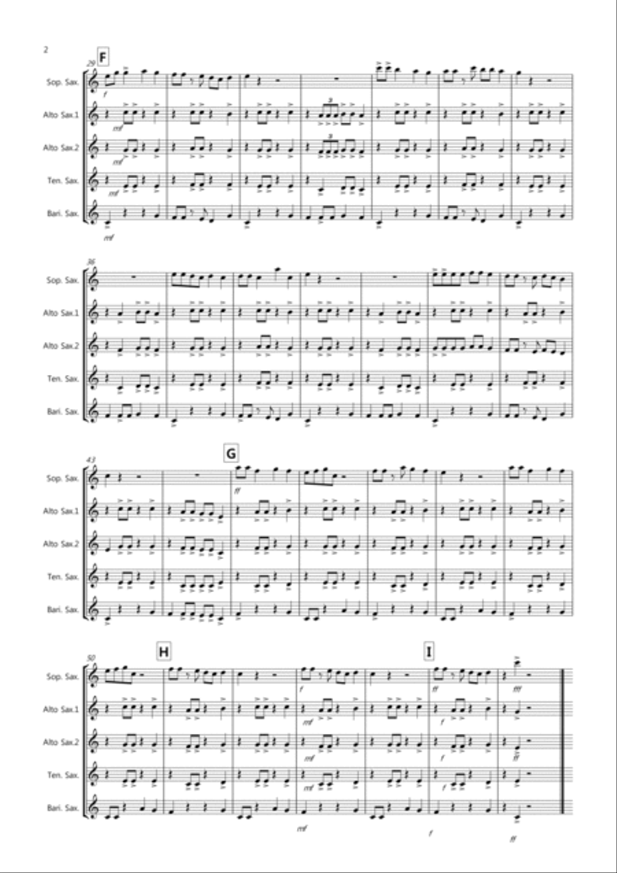 Burnie's Reggae for Saxophone Quintet Saxophone Quintet scores gallery preview page 2