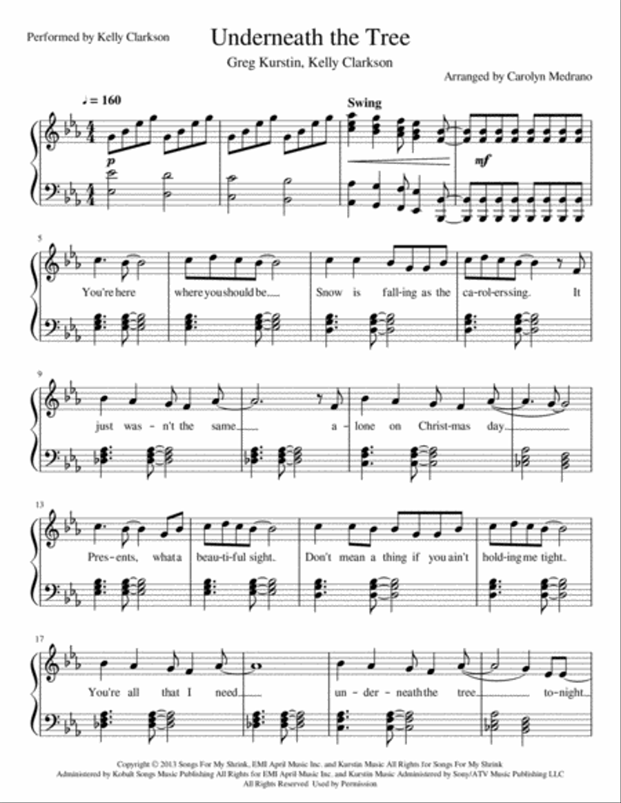 Underneath The Tree Piano Solo scores gallery preview page 1