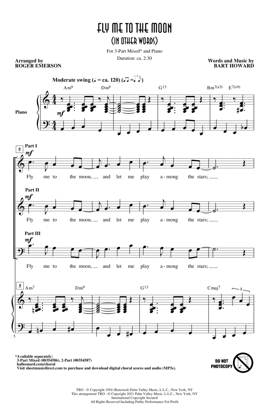 Fly Me To The Moon (In Other Words) (arr. Roger Emerson) 3-Part scores gallery preview page 1