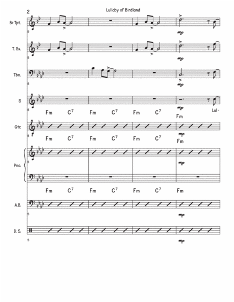 Lullaby Of Birdland Lullaby Of Birdland Jazz Ensemble scores gallery preview page 2