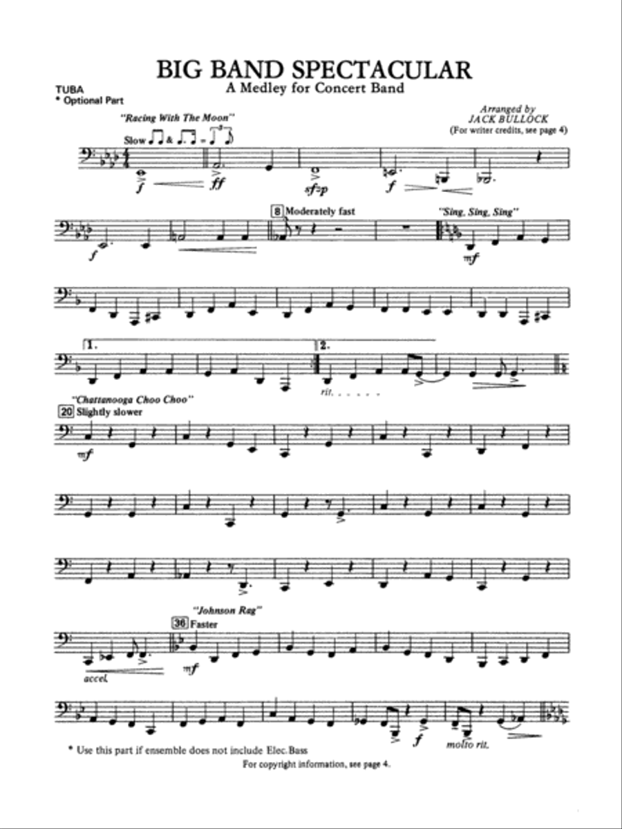 Big Band Spectacular: 2nd Tuba Concert Band scores gallery preview page 1