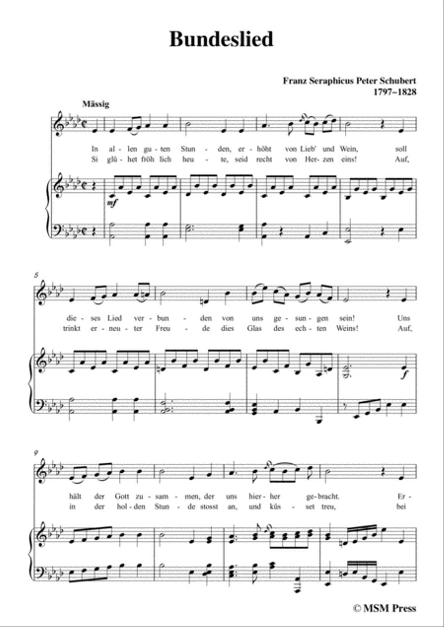 Schubert-Bundeslied,in A flat Major,for Voice&Piano Voice scores gallery preview page 3
