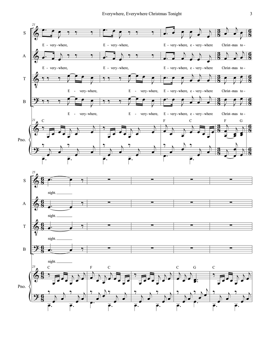 Everywhere, Everywhere Christmas Tonight (SATB Alternate) 4-Part scores gallery preview page 3