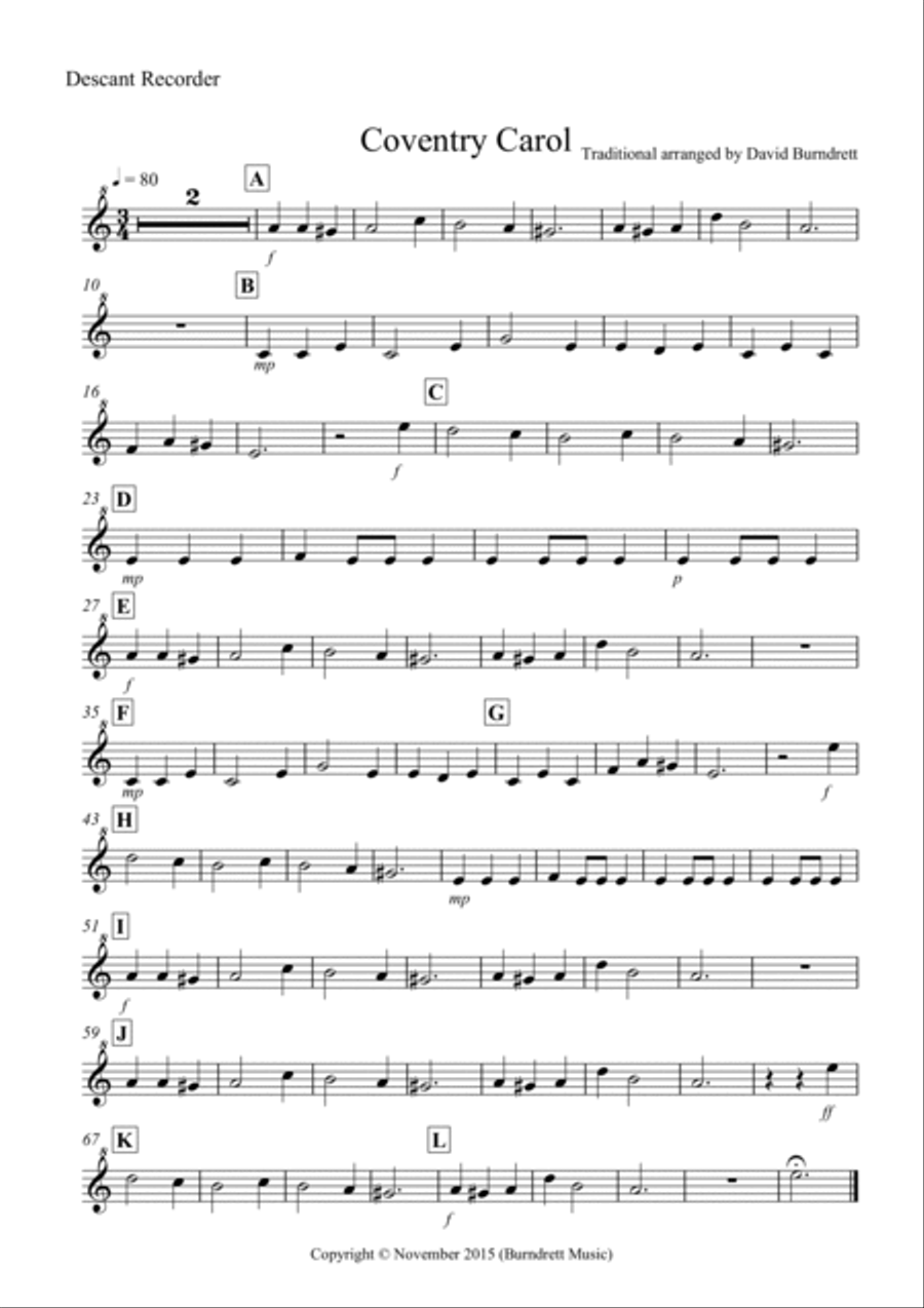 Coventry Carol for Recorder Trio Recorder scores gallery preview page 3