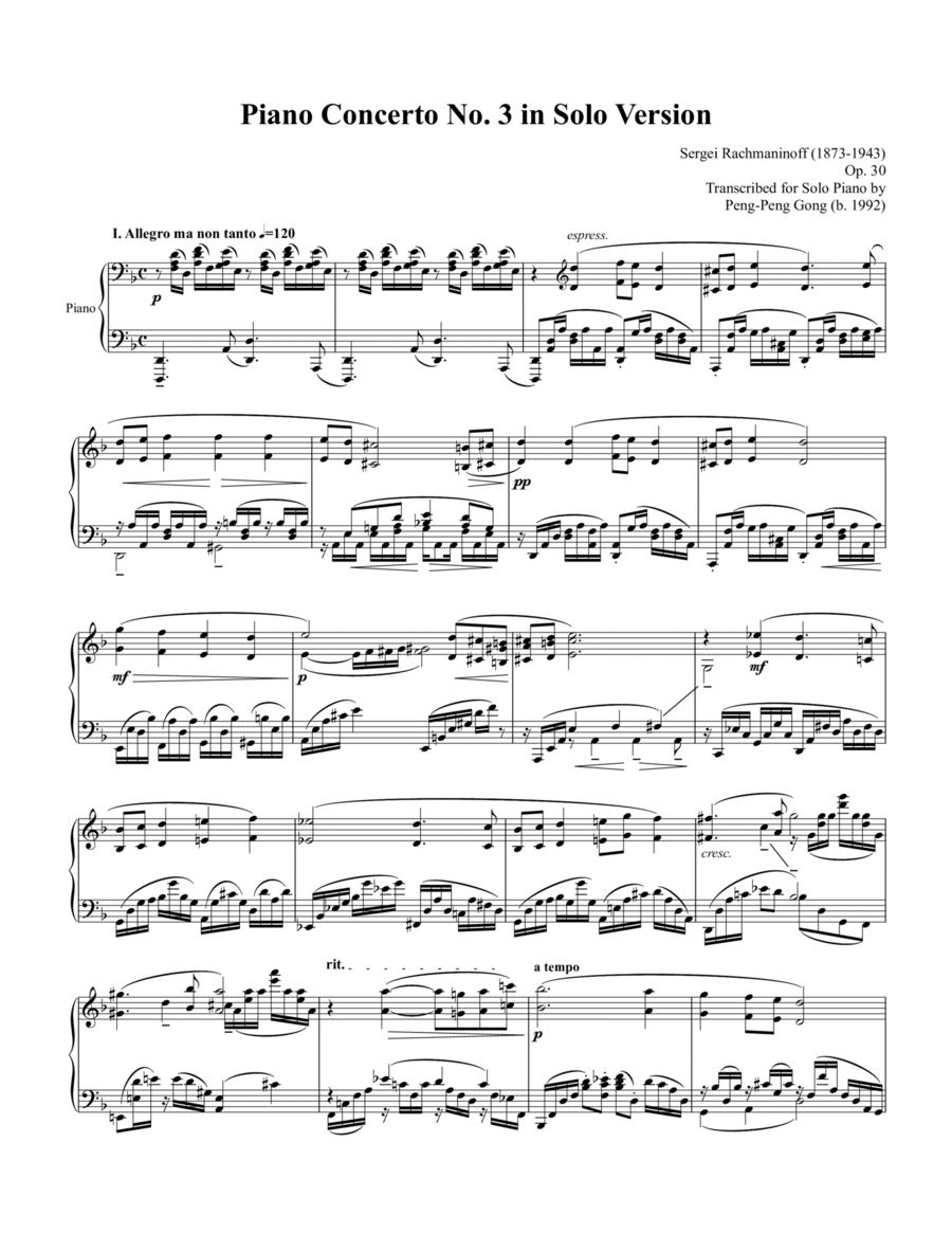 Piano Concerto No. 3 in Solo Version Piano Solo scores gallery preview page 1
