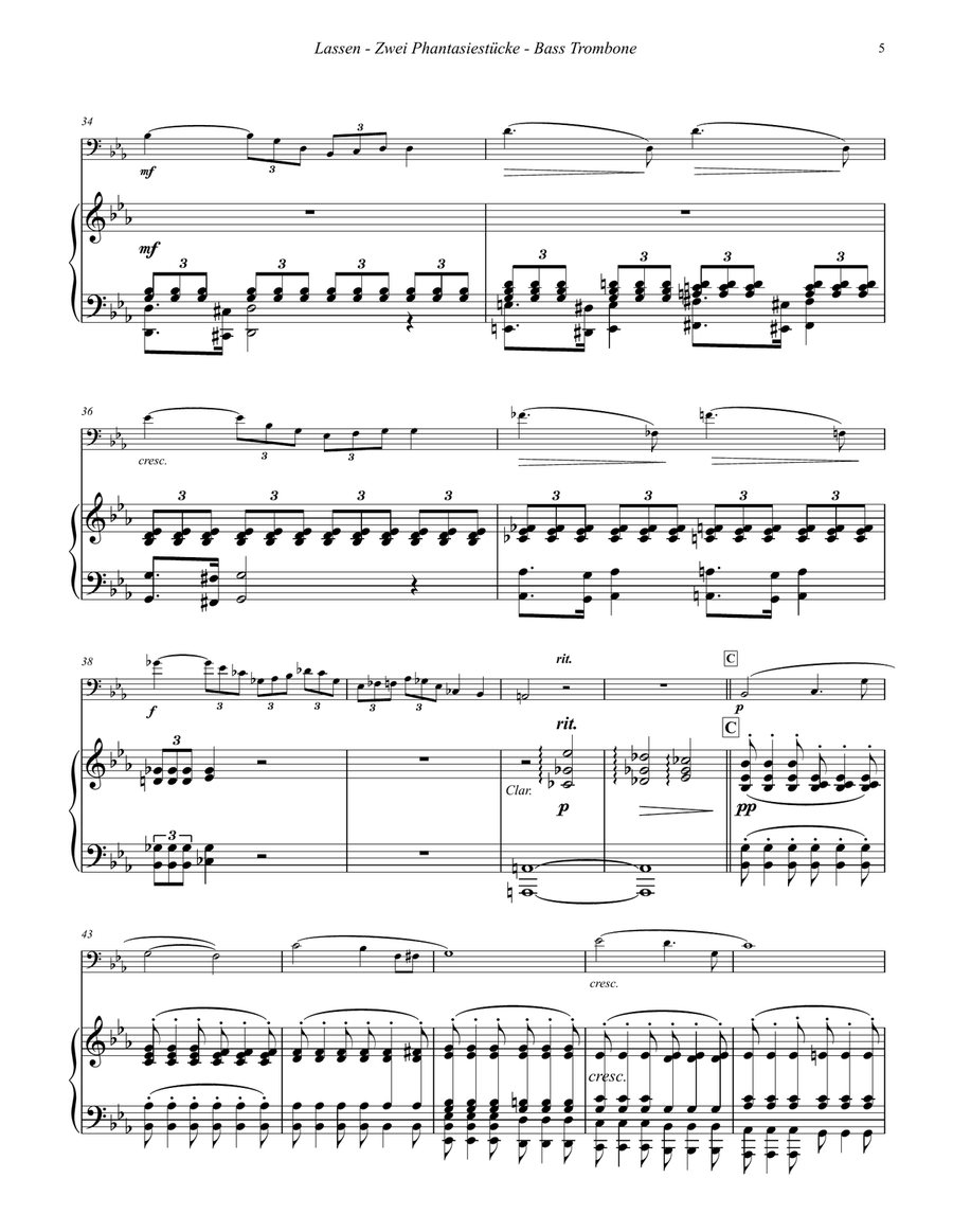 Two Fantasies (Zwei Phantasiestücke) for Bass Trombone and Piano Bass Trombone scores gallery preview page 5